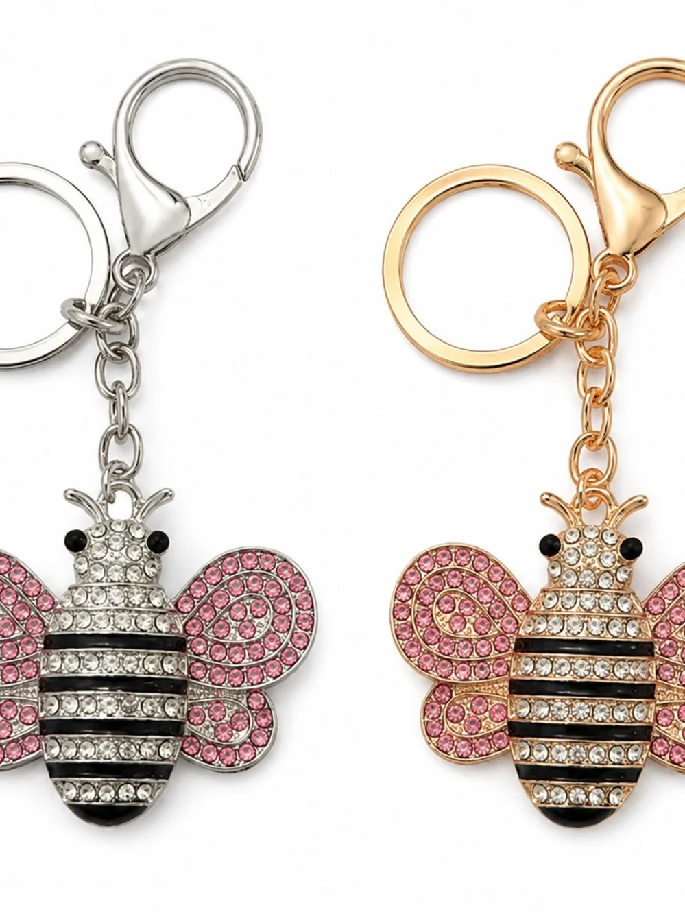 Rhinestone Bee  Bag Charm/Keychain Charm - Pink with Silver or Gold Hardware